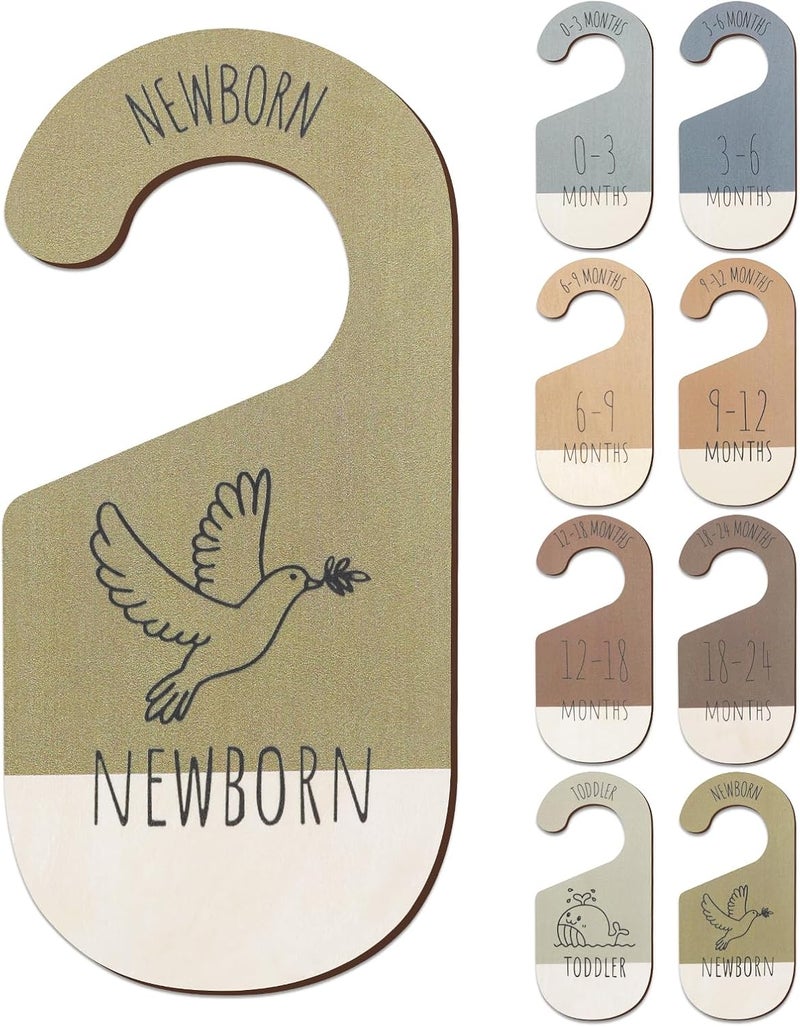 ITDYB Baby Closet Dividers for Clothes Organizer - Set of 8 Wooden Double-Sided Baby Clothes Size Dividers form Newborn to Toddler for Daily Gender-Neutral Baby Nursery Decor - Image 1